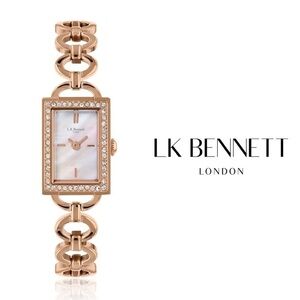 LK Bennett Dress Watch Rose Gold Plated CZ Mother of Pearl Rectangular lk NWT